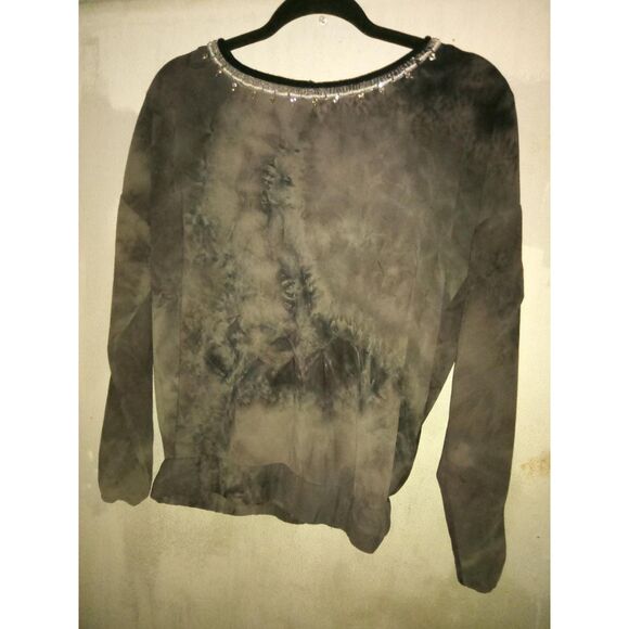 Forever 21 Tops - Forever 21 Women's Grey Jewel Neck Sheer Blouse size S....B4